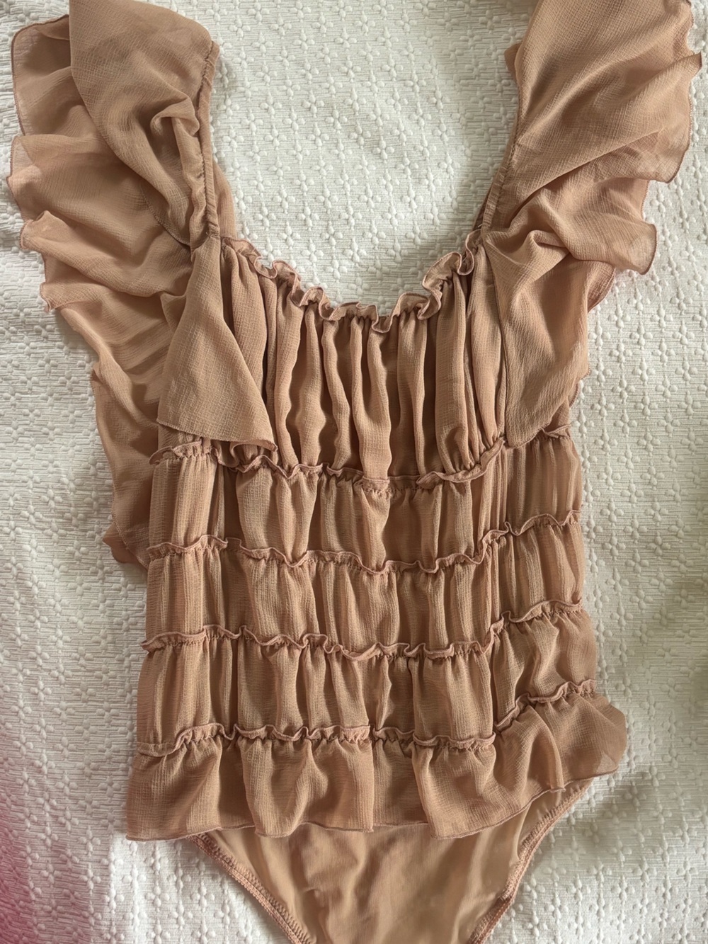 Free People Blush Pink Sheer Ruffle Tiered Camisole